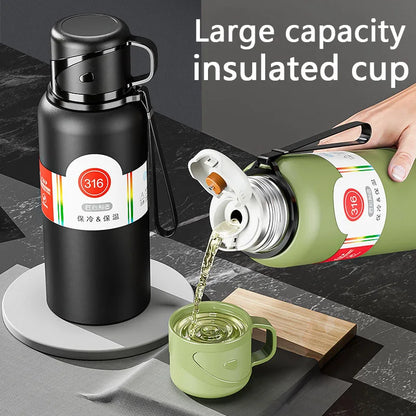 2L Thermal Water Bottle Large Capacity With Straw Stainless Steel Thermos Bottle Cold and Hot Water Bottle Sport Thermos Cup