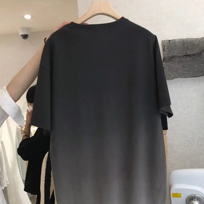 Street Casual Gradient Loose T Shirt Dress Summer New Short Sleeve O-Neck All-match Midi Dress Fashion Trend Women Clothing