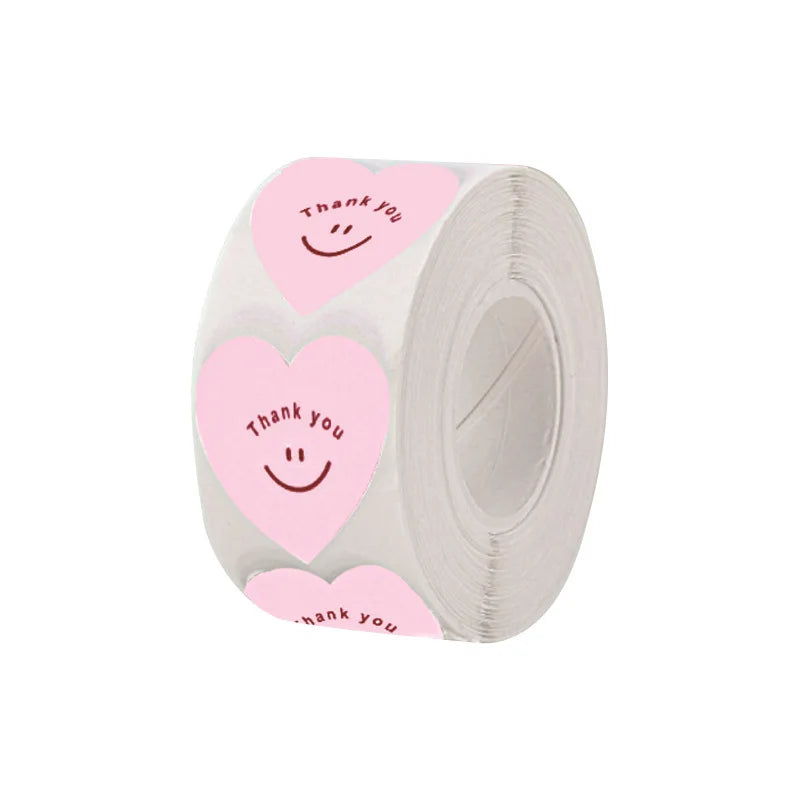 500pcs/roll New Red Heart Thank You Stickers Cute Heart-shaped Decorative Seal Labels for Wedding, Party Gifts, Business Package