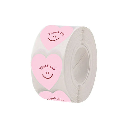 500pcs/roll New Red Heart Thank You Stickers Cute Heart-shaped Decorative Seal Labels for Wedding, Party Gifts, Business Package
