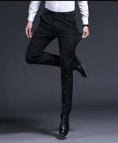Top Grade Flat Waist Milk Shreds Business New Brand Casual Office Fashion Long Straight Pants Men Trousers Mens Clothes 2025