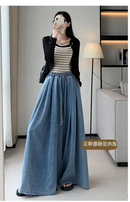 2024 Autumn New Loose-Fit Plus Size Women's Jeans Slimming Wide-Leg Ground-Length Simple Style Casual Ladies Pants