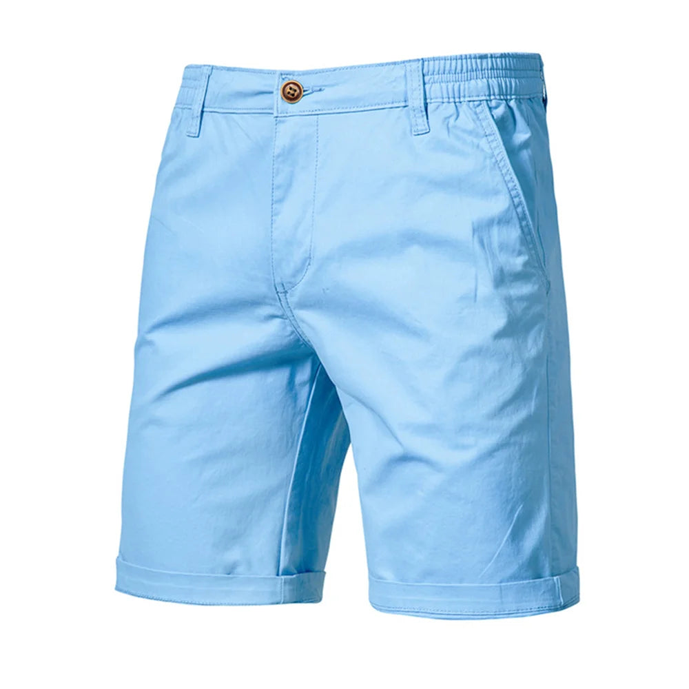 AIOPESON Summer 100% Cotton Solid Shorts Men High Quality Casual Business Social Elastic Waist Men Shorts 10 Colors Beach Shorts
