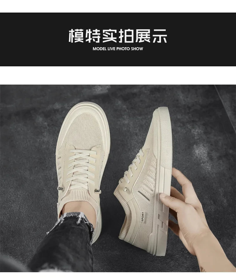 Summer Casual Sneakers for Men Breathable Loafers Lightweight Round Head Solid Colour Non-slip Flats Zapatillas Para Hombres
