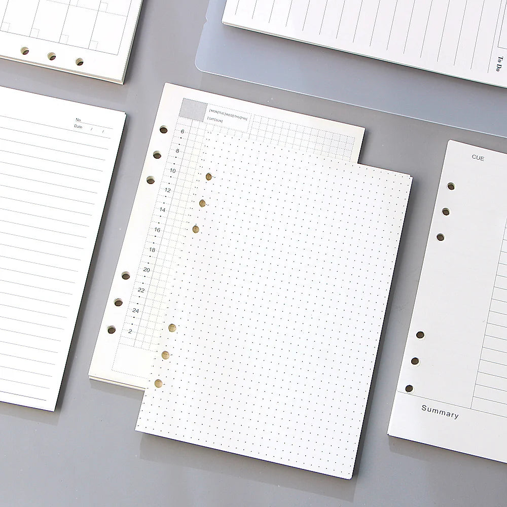 A5 A6 Loose Leaf Notebook Refill Spiral Binder Inner Page Diary Weekly Monthly Planner To Do List Line Dot Grid Inside Paper