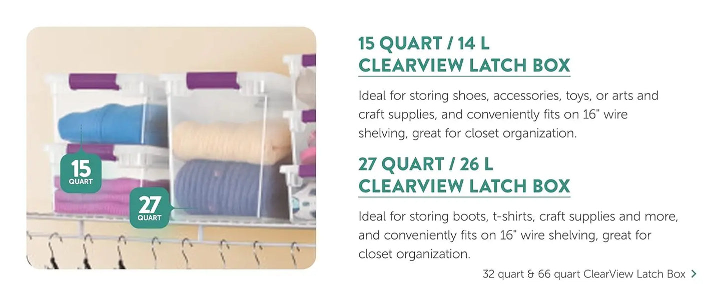 Sterilite 24-Pack 66 Quart ClearView Latch Box, Stackable Organizer Bins with Latching Lids - Clear Plastic Organization Contain