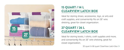 Sterilite 24-Pack 66 Quart ClearView Latch Box, Stackable Organizer Bins with Latching Lids - Clear Plastic Organization Contain