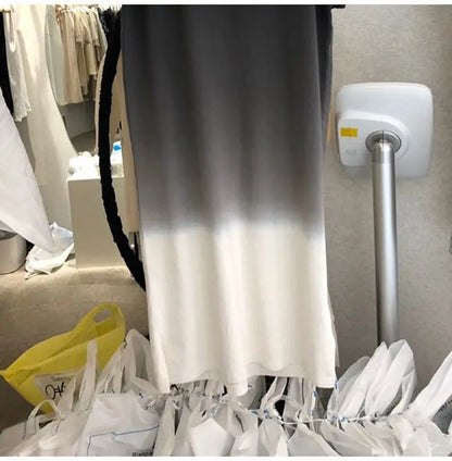 Street Casual Gradient Loose T Shirt Dress Summer New Short Sleeve O-Neck All-match Midi Dress Fashion Trend Women Clothing