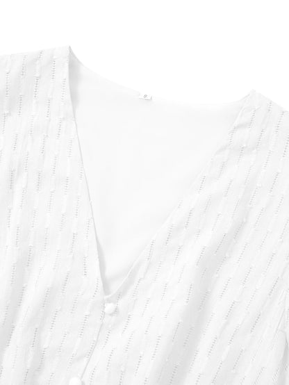 2025 New Summer Dress Women Casual Solid V-neck High Waist Fresh Wind Midi Dresses For Women Elegant Boho White Dress Vestidos