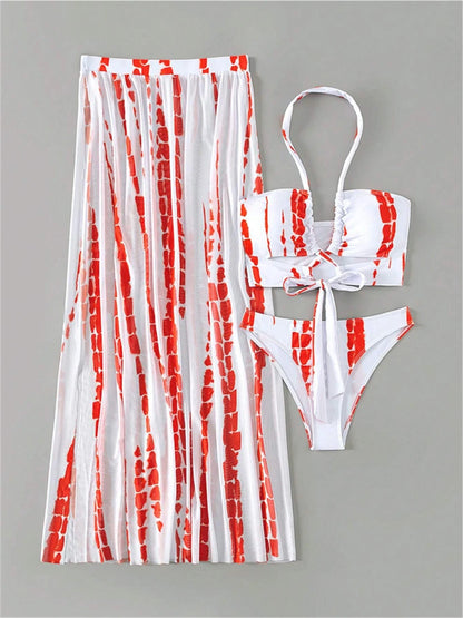 3 Pieces Tie Dye Cross Bikini 2023 Women Sexy Halter Swimsuit & Cover Up Pants Swimwear Bathers Bathing Swimming Suit Beachwear