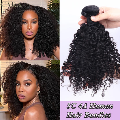 3C 4A Human Hair Bundles Mongolian Afro Kinky Curly Weave For Black Women Sassy Curl Virgin Human Hair 4 Bundles Natural Color