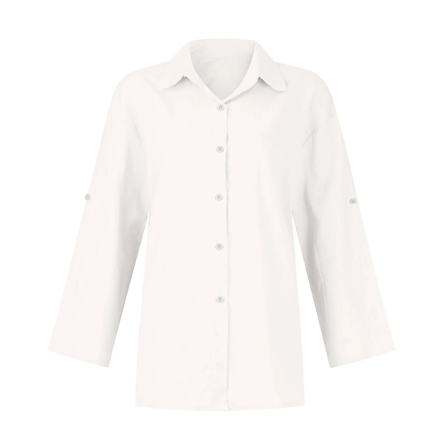 Summer Plus Size Cotton Linen Solid Color Seven-Point Sleeve Shirt V-Neck For Ladies Loose Casual Lightweight Camisas De Mujer