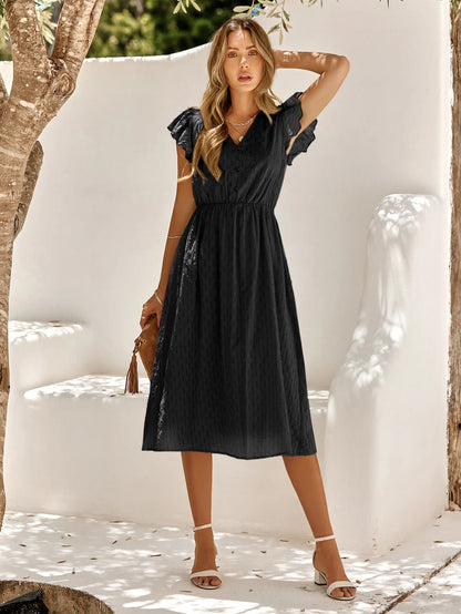 2025 New Summer Dress Women Casual Solid V-neck High Waist Fresh Wind Midi Dresses For Women Elegant Boho White Dress Vestidos