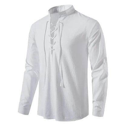 King Billion Men's Shirts Casual Men Cotton Linen Long Sleeve T-shirt Spring Autumn Vintage Shirt US Size Drawstring Neck