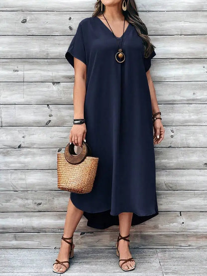 2024 Spring and Summer Cross border European and American New Large Women's Fashion Casual V-neck Dress for Women Plus Size