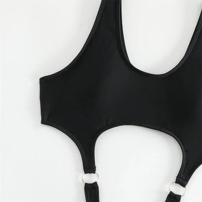 Black Punk Bikini Rings Sexy Bandage Luxury Swimsuit Cut Out Micro Bikinis Extrem Push Up Monokini Women Goth Swimwear Beach Set