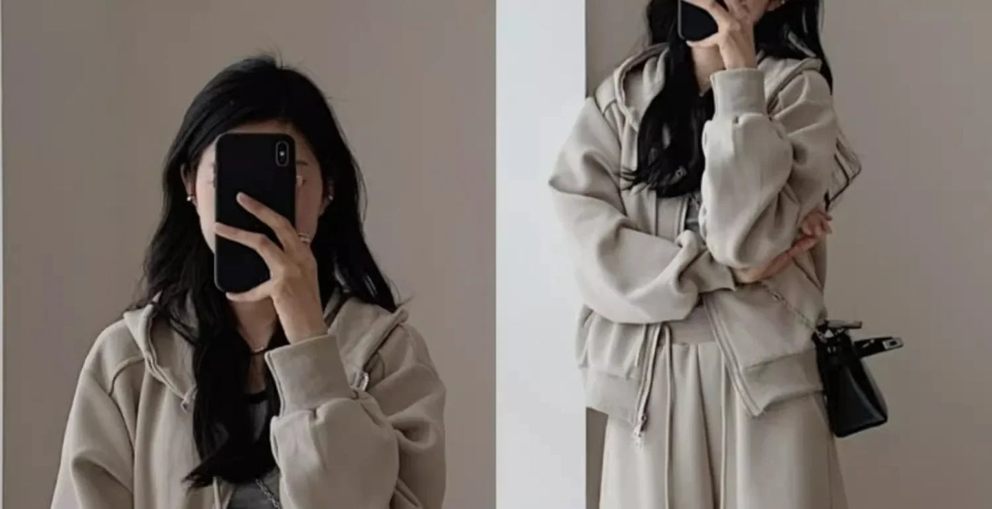 Autumn/Winter 2024 New Tea Matching Women's Clothing Set Plus Size Elegant Casual Salt System Sweatshirt Two-Piece Suit