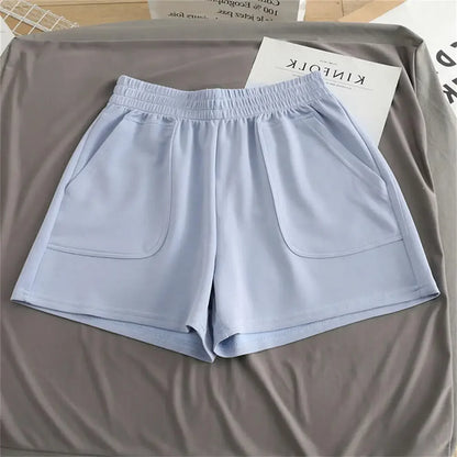 Summer Women's Shorts High Waist Casual Sports Shorts Loose Homewear Bottoms Elastic Hot Pants Solid Wide Leg Sweat Short