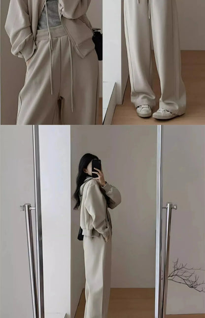 Autumn/Winter 2024 New Tea Matching Women's Clothing Set Plus Size Elegant Casual Salt System Sweatshirt Two-Piece Suit