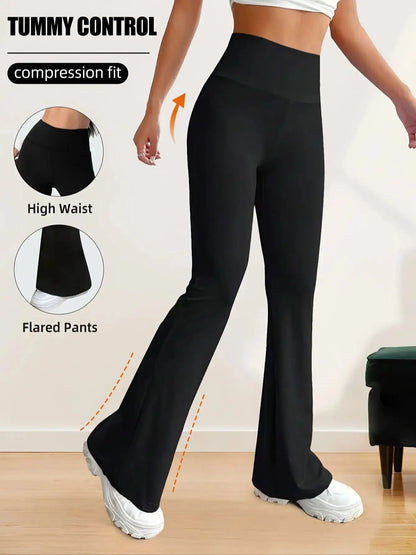 Spring and summer nude flared pants, high waisted slimming leggings, hip lifting slightly wide leg running and fitness pants