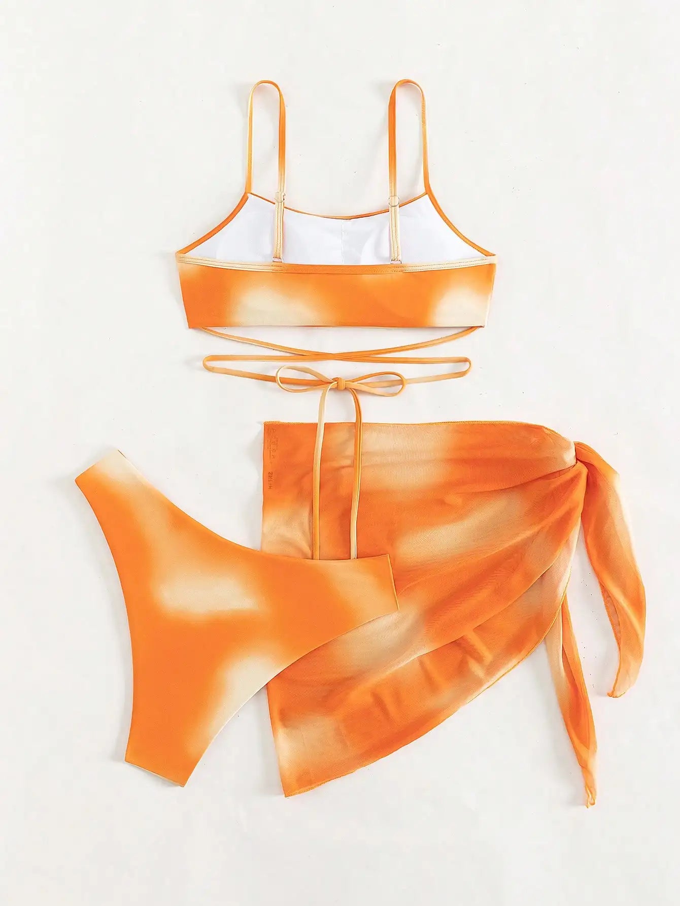 3 Pieces Ombre Lace Up Bikini Swimsuit & Beach Skirt Sexy Swimwear Women 2025 Bathing Swimming Swim Suit Female Summer Beachwear
