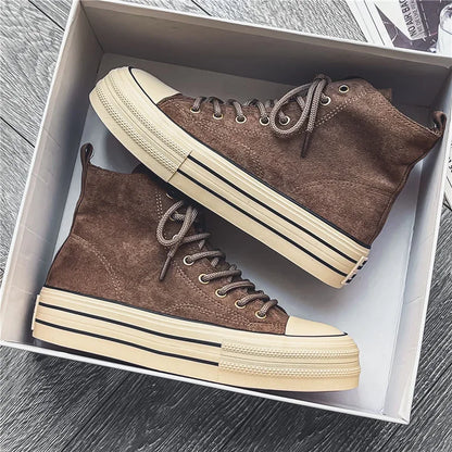 Classic Fashion Skateboarding Shoes for Men Women Comfy Suede Leather High Top Sneakers Men Height-increasing Platform Sneakers