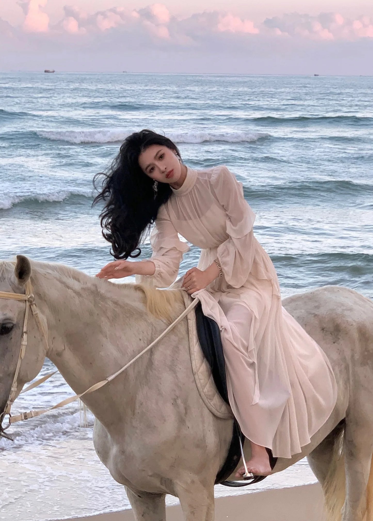 Beach Style Chiffon Y2k Mini Dress Office Lady Casual Long Sleeve Elegant One Piece Dress Korean Fashion Clothing Summer 2023