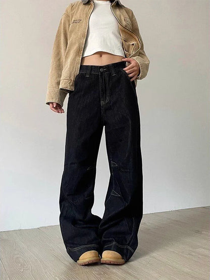 Vintage Y2K Wide Leg Loose Jeans Women Harajuku High Waist Baggy Denim Pants Korean Fashion Streetwear New Black Cowboy Trousers