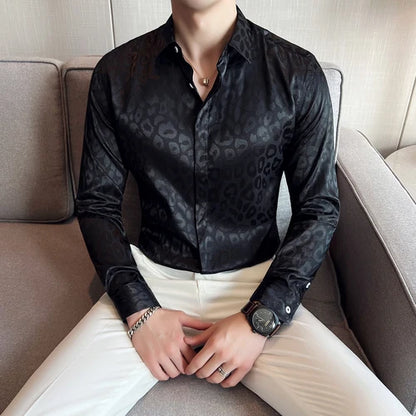 2022 Autumn Fashion Zebra Pattern Printed Shirts Mens Luxury Business Slim Fit Dress Shirt Male Long Sleeve Bright Formal Shirt