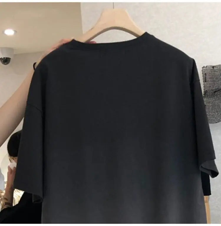 Street Casual Gradient Loose T Shirt Dress Summer New Short Sleeve O-Neck All-match Midi Dress Fashion Trend Women Clothing