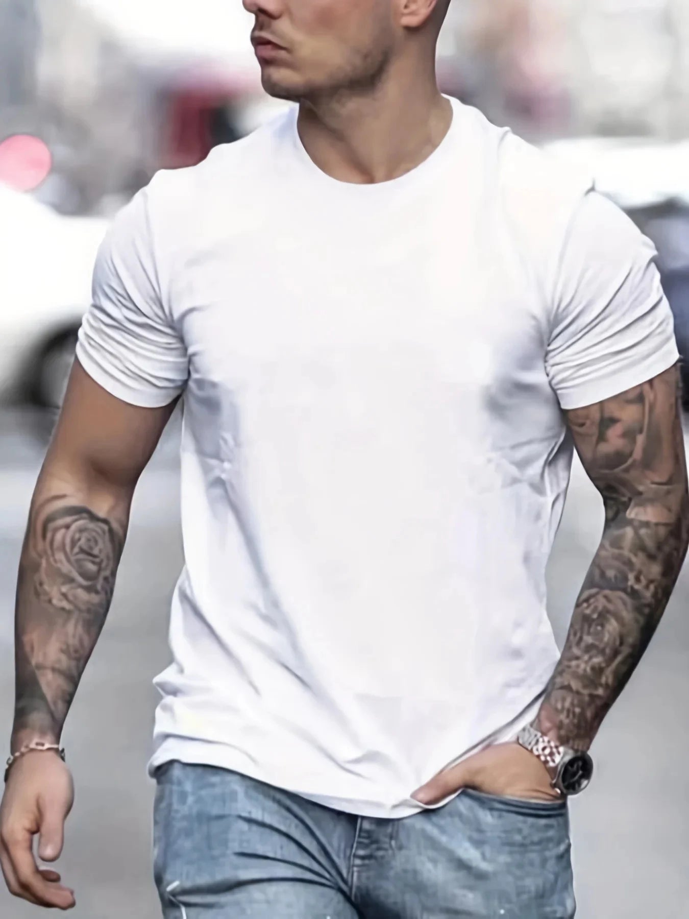 Summer men's 100% cotton comfortable casual loose plus size LOS ANGELES printed sports round neck short sleeved T-shirt top