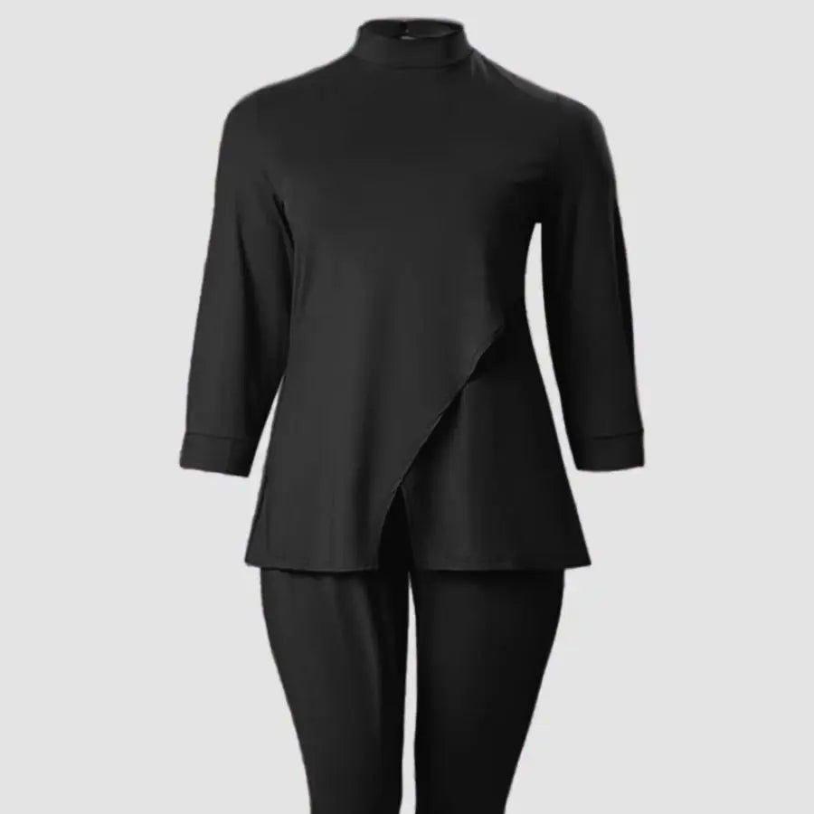 4XL 5XL LW Plus Size Turtleneck Split Pants Set Spring 2pcs Solid Color Loose Casual Slim Pants Female Two Piece Set Outfits