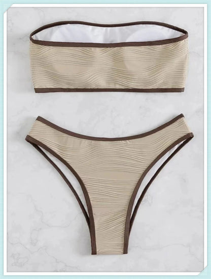 2023 Women Sexy Thong Swimsuit Push Up Swimwear Contrast Binding Bandeau Bikinis Female Bathing Suit Swimming Summer Beachwear