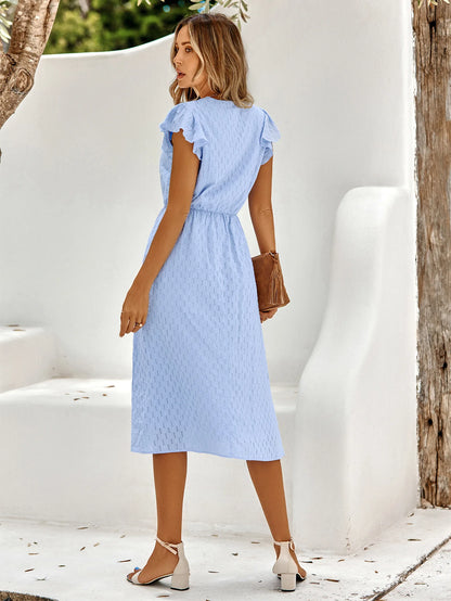 2025 New Summer Dress Women Casual Solid V-neck High Waist Fresh Wind Midi Dresses For Women Elegant Boho White Dress Vestidos