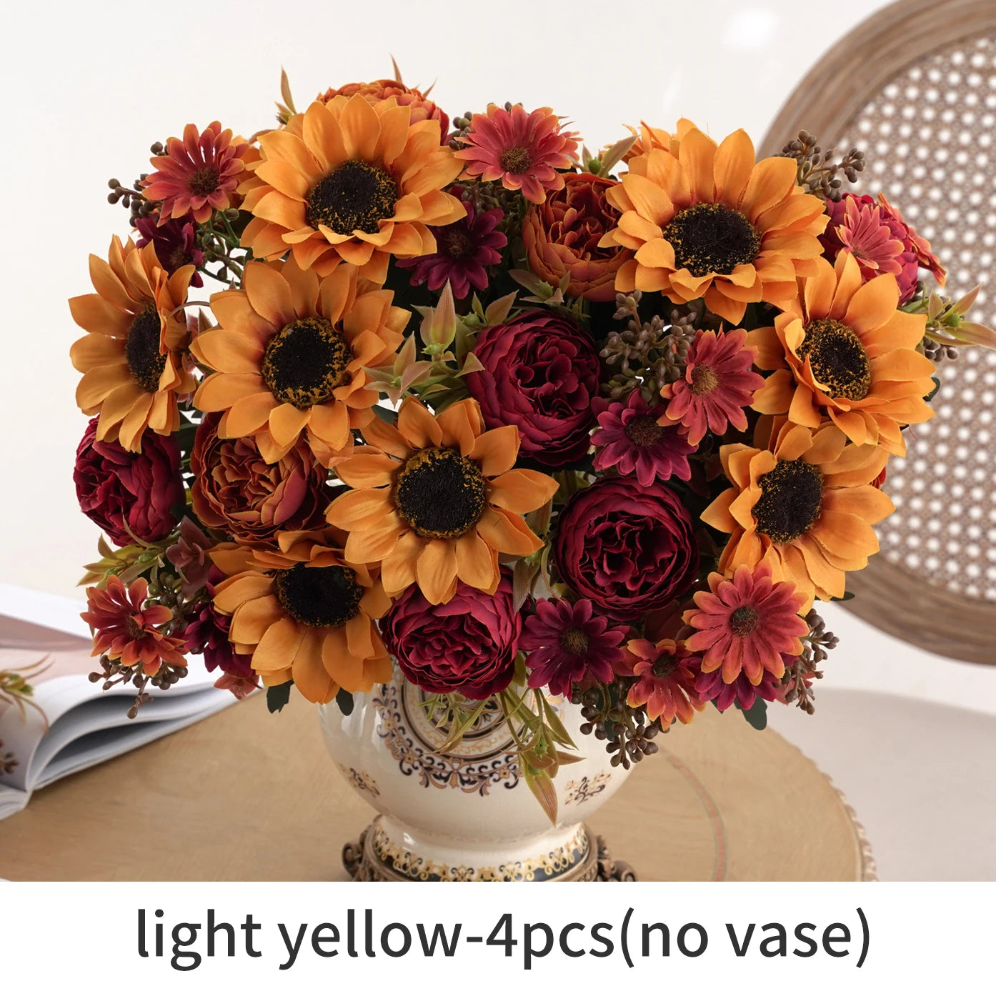 1/4pcs Artificial Peony Sunflower Flowers, Perfect for Room, Home, Office, Wedding, Christmas, Halloween,Thanksgiving,Vase Decor