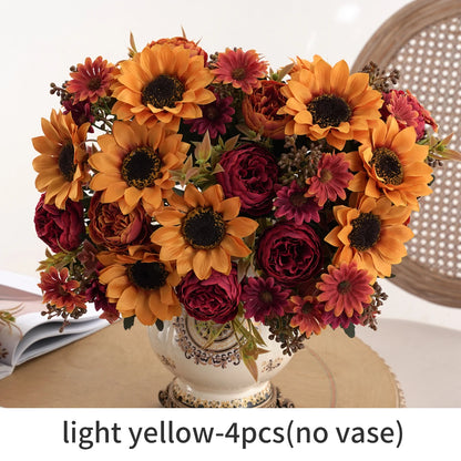 1/4pcs Artificial Peony Sunflower Flowers, Perfect for Room, Home, Office, Wedding, Christmas, Halloween,Thanksgiving,Vase Decor