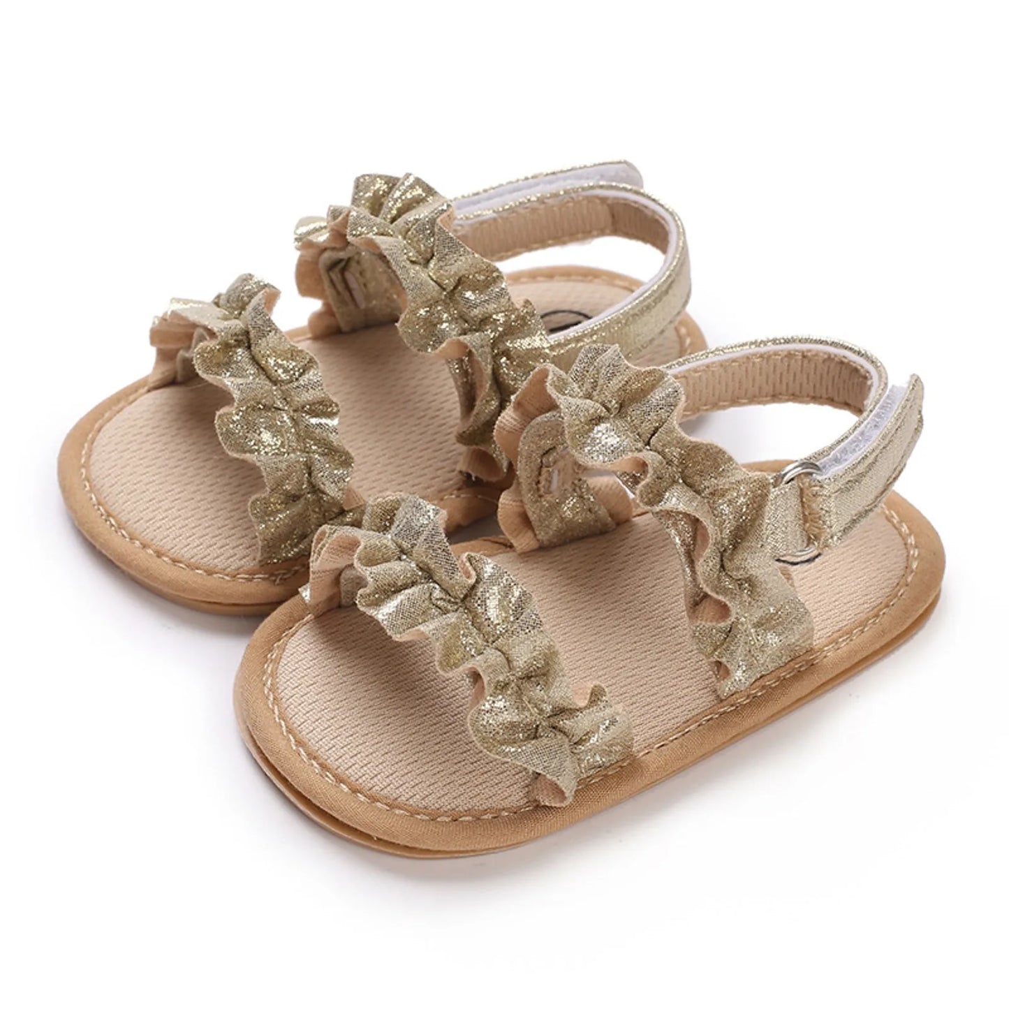 0-18M Baby Cute Preschool Summer Sandals Pleated Upper Princess Casual Soft Rubber Sole Anti Slip Shoes Girl's Walking Shoes