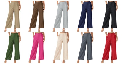 TACVASEN High Waisted Fashion Wide Leg Trousers Womens Loose Casual Long Pants Lightweight Soft Button Closure 2 Pockets Pants