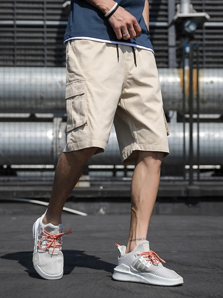 Summer Men's Cargo Shorts Cotton Loose Fit Big Size String Banding Men Short Pants Streetwear Casual Work Bermuda Shorts