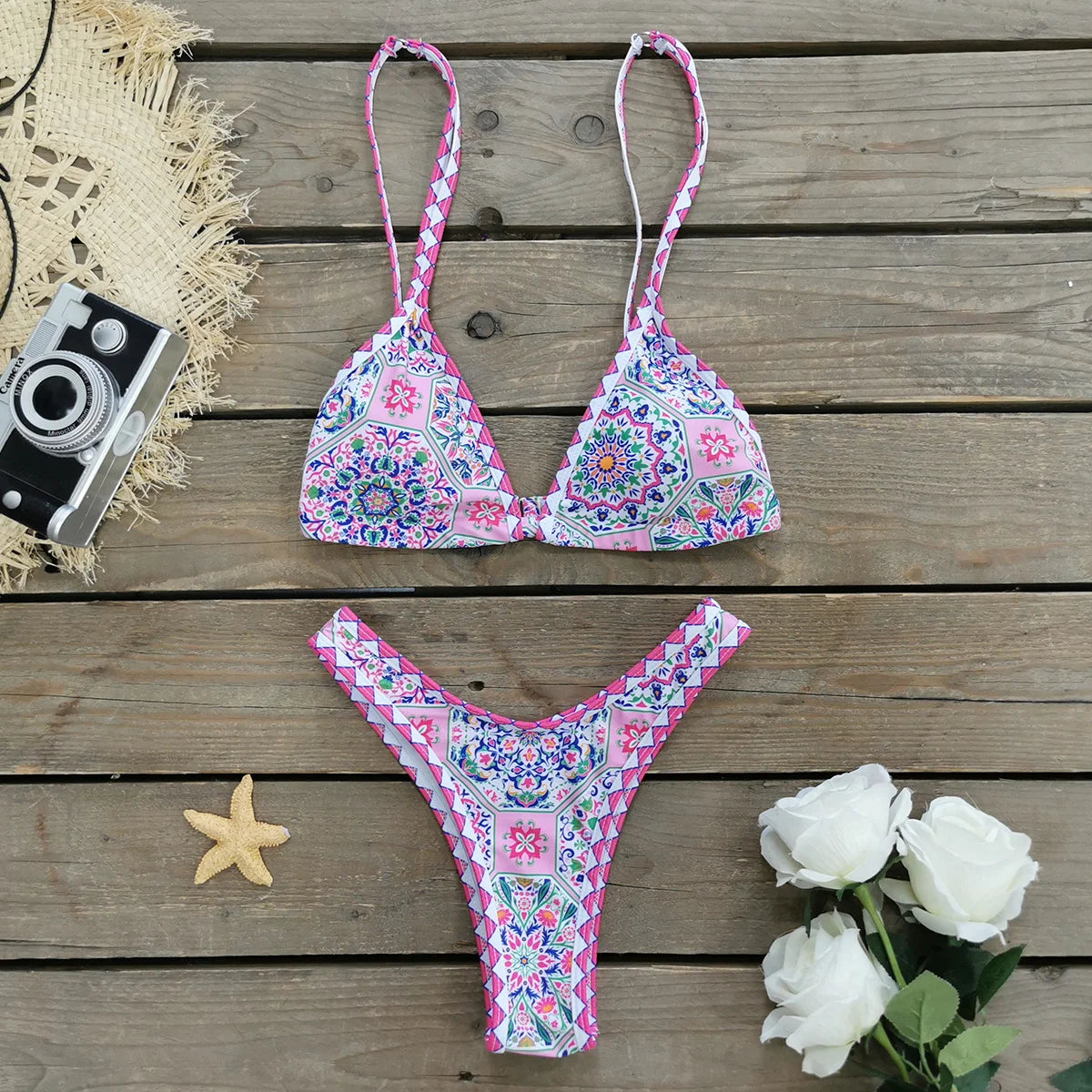 2024 New Sexy Brazilian Bikini Set Women Print Biquini Female Cut Bikinis Swimwear Push Up Swimsuit Bath Suit