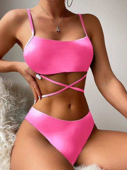 3 Pieces Ombre Lace Up Bikini Swimsuit & Beach Skirt Sexy Swimwear Women 2025 Bathing Swimming Swim Suit Female Summer Beachwear