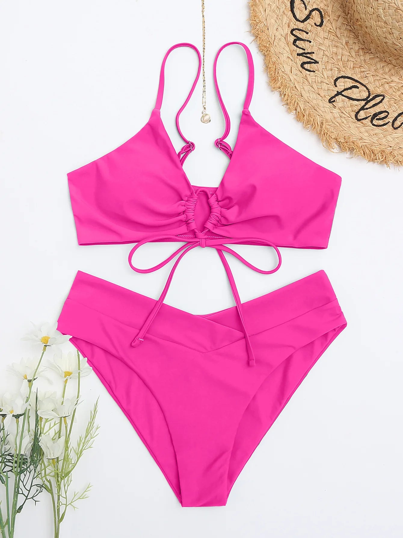 Summer Women's Leopard Patchwork Swimsuit Sexy Back Cross Lace-Up Swimwear High Waist Bikini Set Push Up Bathing Suit Beachwear