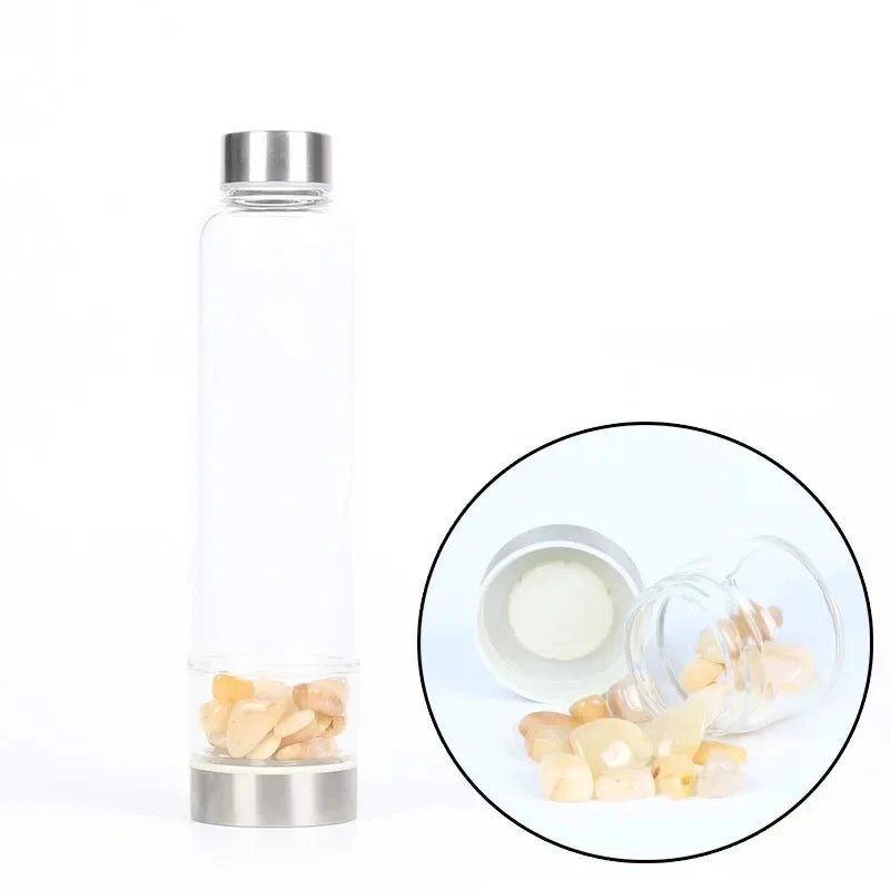 550ML Creative Natural Quartz Crystal Glass Water Bottle Irregular Stone Cup Point Wand Healing Infused Elixir Cup Natural Stone