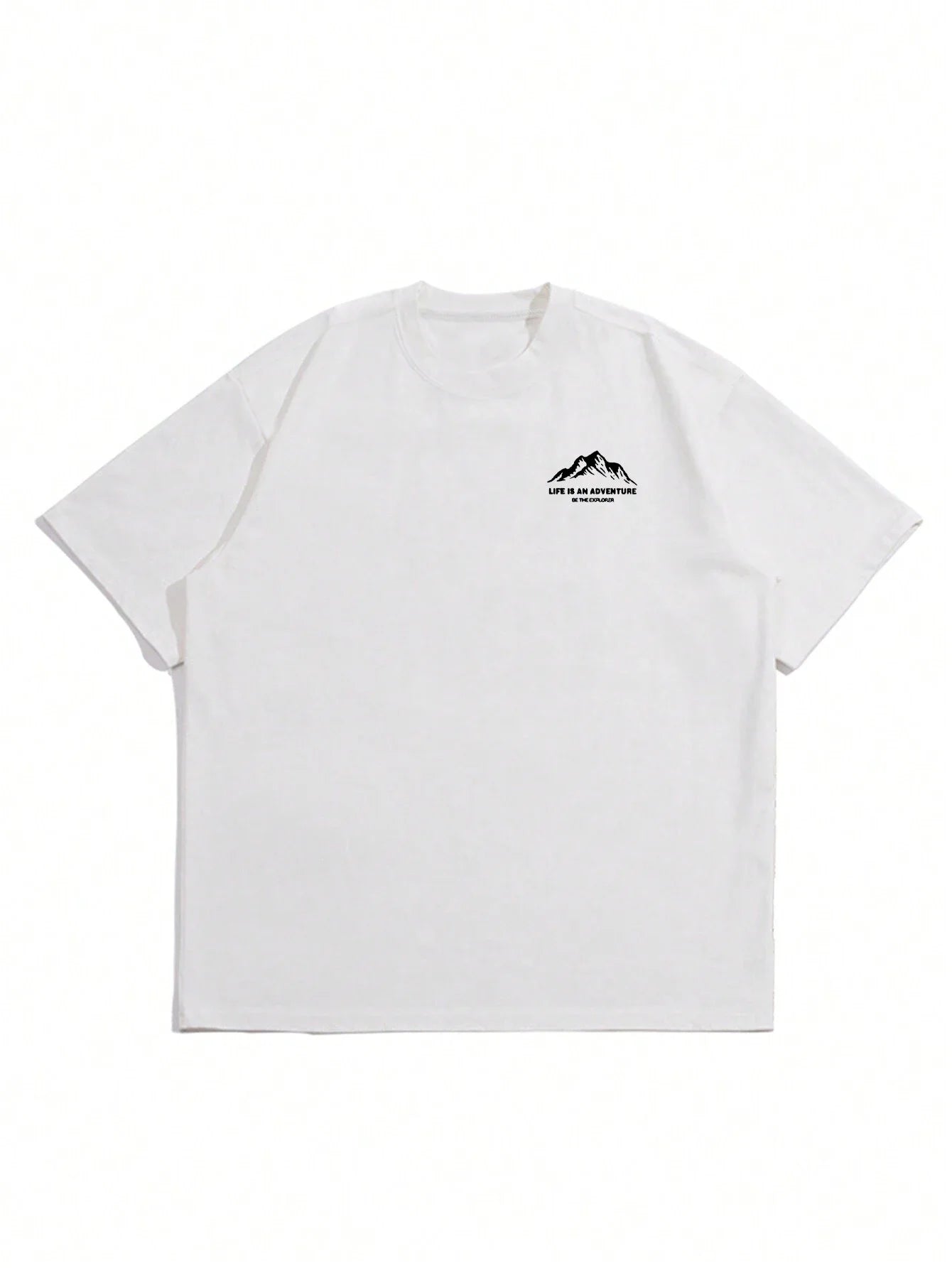 Summer men's 100% pure cotton casual loose plus size Letter And Mountain pattern printed round neck short sleeved T-shirt top