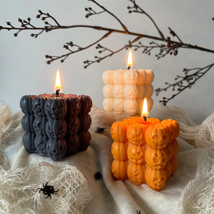 Square Pumpkin Candle Silicone Molds 3D Skull Pillar Candle Mold for DIY Ghost Pumpkin Epoxy Resin Halloween Party Home Decor