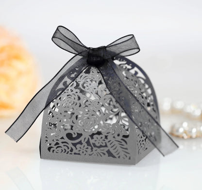 25/50/100pcs Laser Hollow Cut Wedding Candy Boxes with Thank You Tag Valentine's Day Gift Chocolate Packaging Box Party Favors