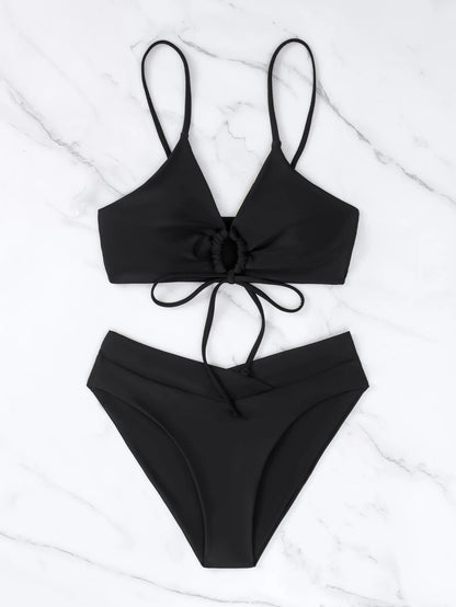 Summer Women's Leopard Patchwork Swimsuit Sexy Back Cross Lace-Up Swimwear High Waist Bikini Set Push Up Bathing Suit Beachwear