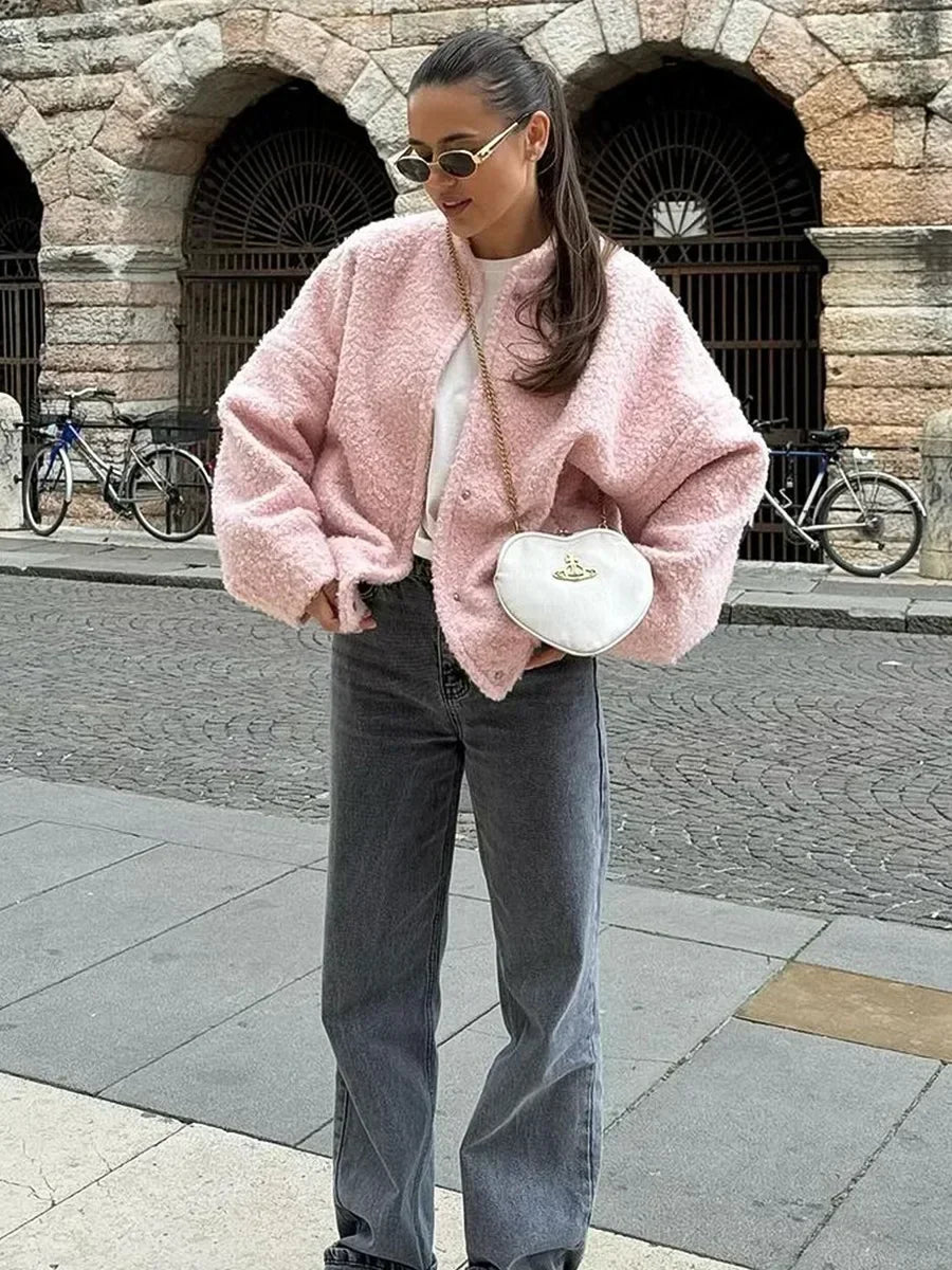 Wolfeel Women's Chic Short Fur Jackets Loose Casual Cardigan Female  Autumn Winter Thick Warm Fashion Solid Color Short Coat