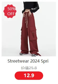 Streetwear Spring Summer Cargo Pants Women Harajuku Slim Punk Ribbons Joggers Elastic Waist Ankle-Length Trousers For Girls