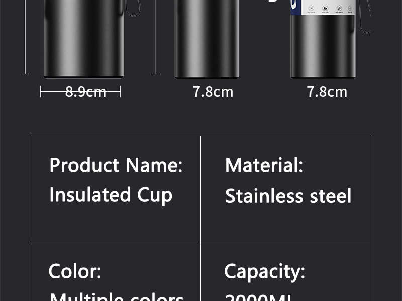 2L Thermal Water Bottle Large Capacity With Straw Stainless Steel Thermos Bottle Cold and Hot Water Bottle Sport Thermos Cup